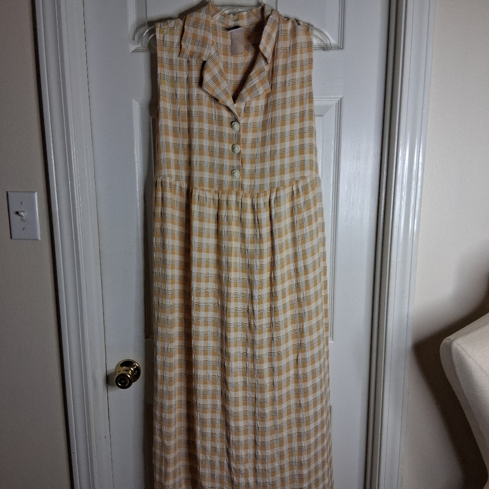 Vintage Take Nine Sleeveless Plaid Button-Down Maxi Dress Sz L No Tag